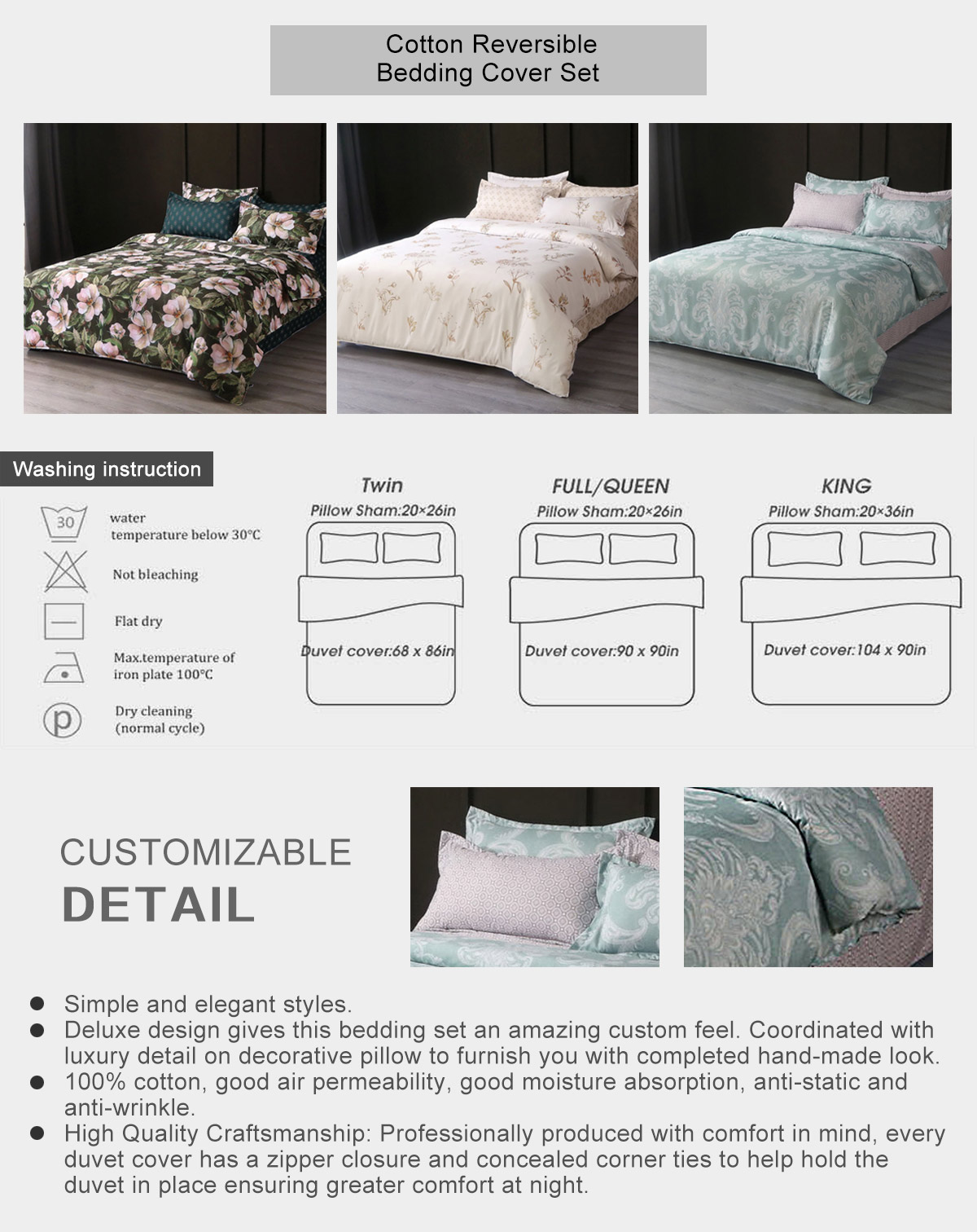 Cotton Reversible Bedding Cover Set