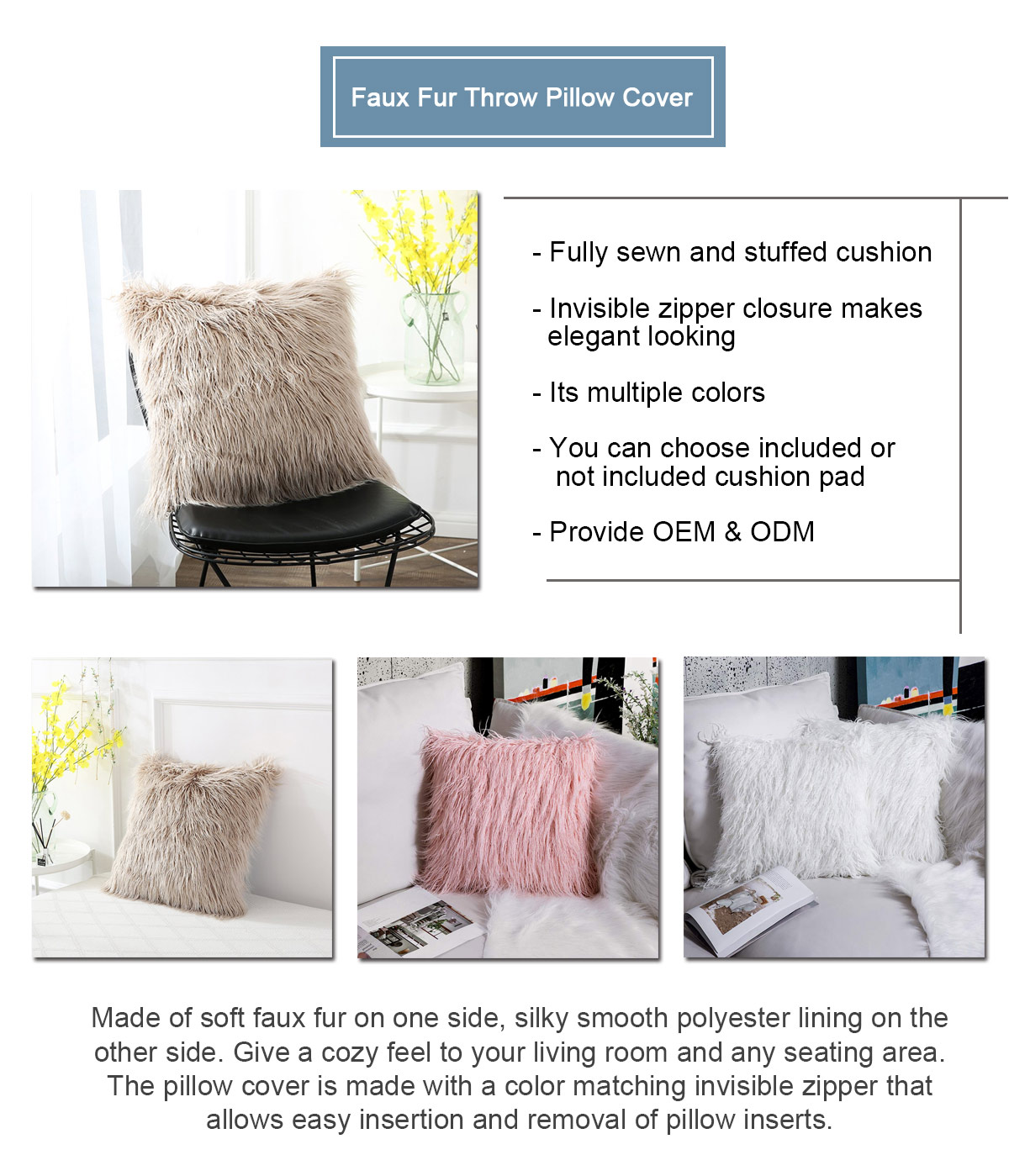 Faux Fur Throw Pillow Cover