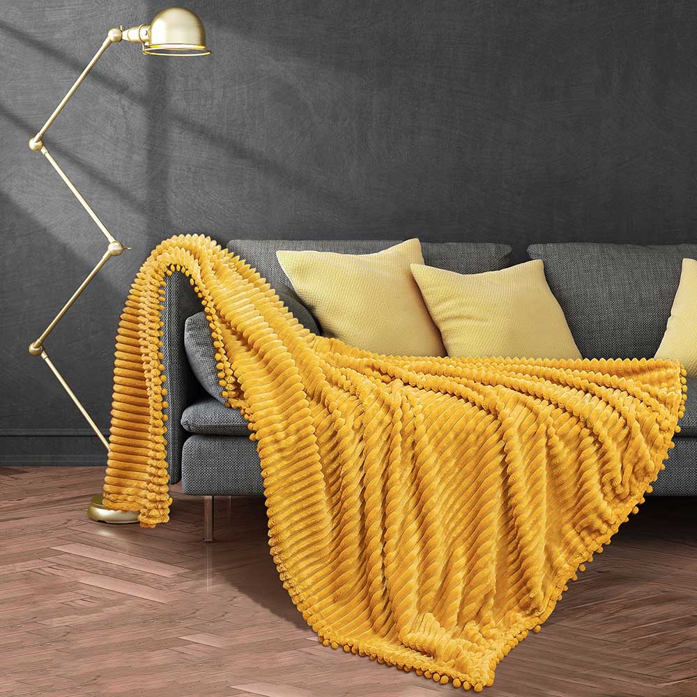 Pompom Fringe Flannel Throw Blanket