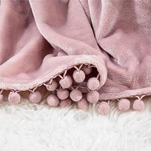 Fleece Throw Blanket with Pompom Fringe