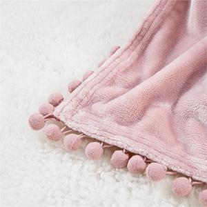 Fleece Throw Blanket with Pompom Fringe