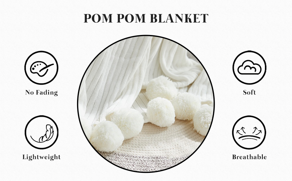 Knitted Cotton Blanket with Pompom Tassels