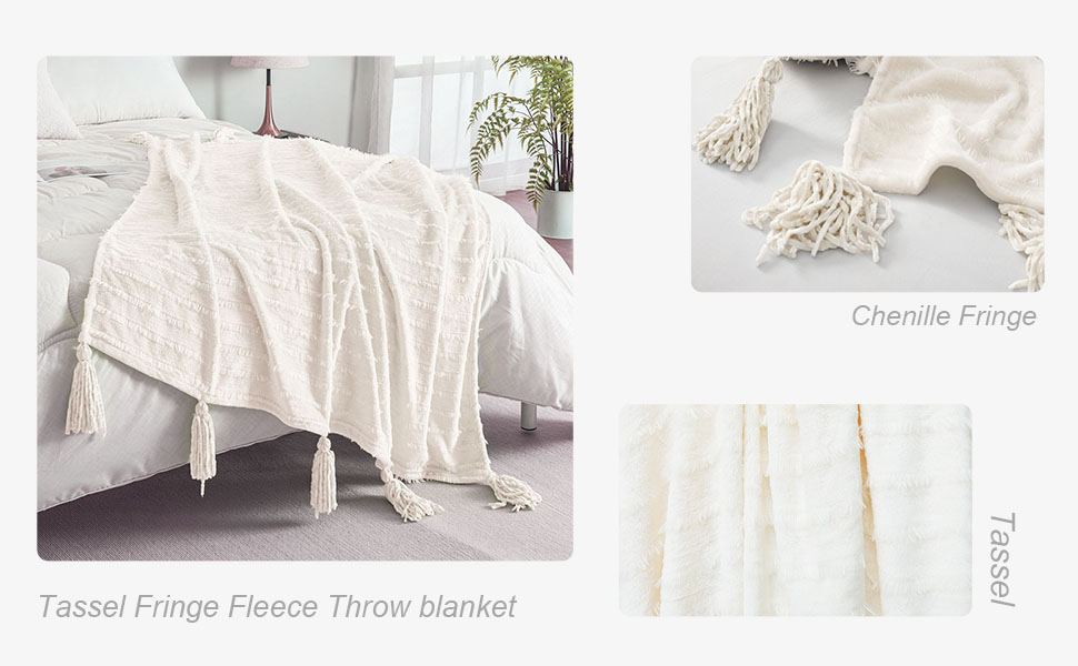 Decorative Tassel Fuzzy Plush Throw Blanket