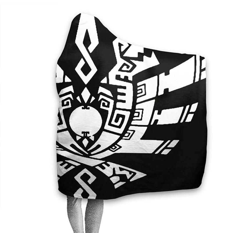 Polynesian Tribal Printed Hoodie Blanket