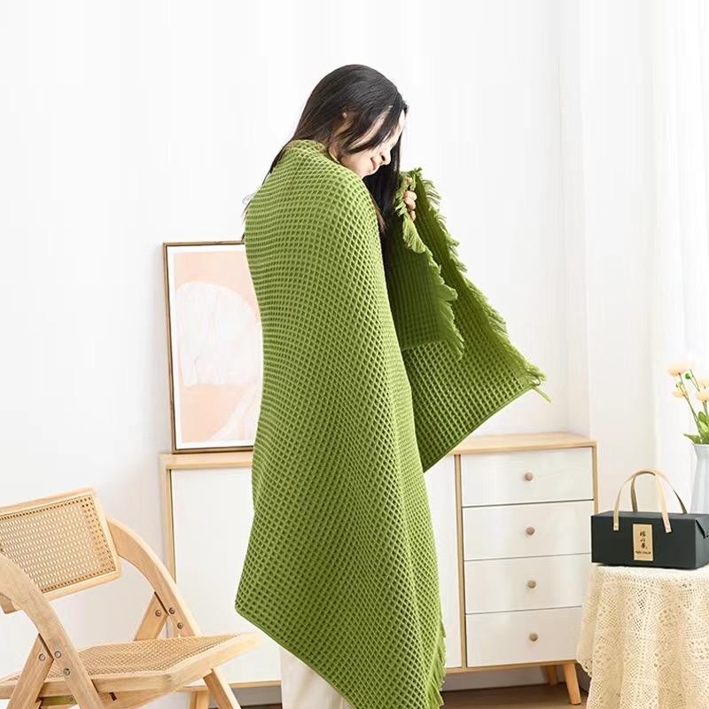 100% Cotton Shawl Waffle Throw Blankets